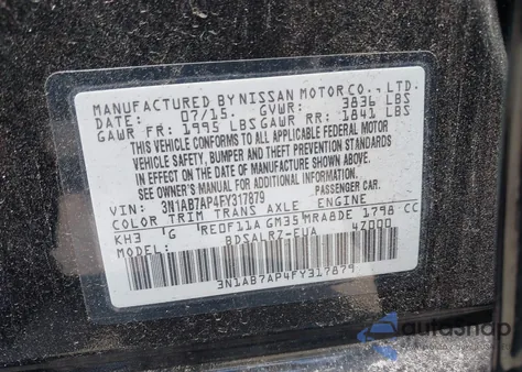 2015 Nissan Sentra Sr from USA, damaged, VIN 3N1AB7AP4FY317879